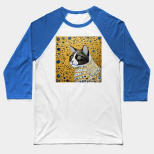 Gustav Klimt Style Tuxedo Cat with Blue and Gold Striped Coat Baseball T-Shirt